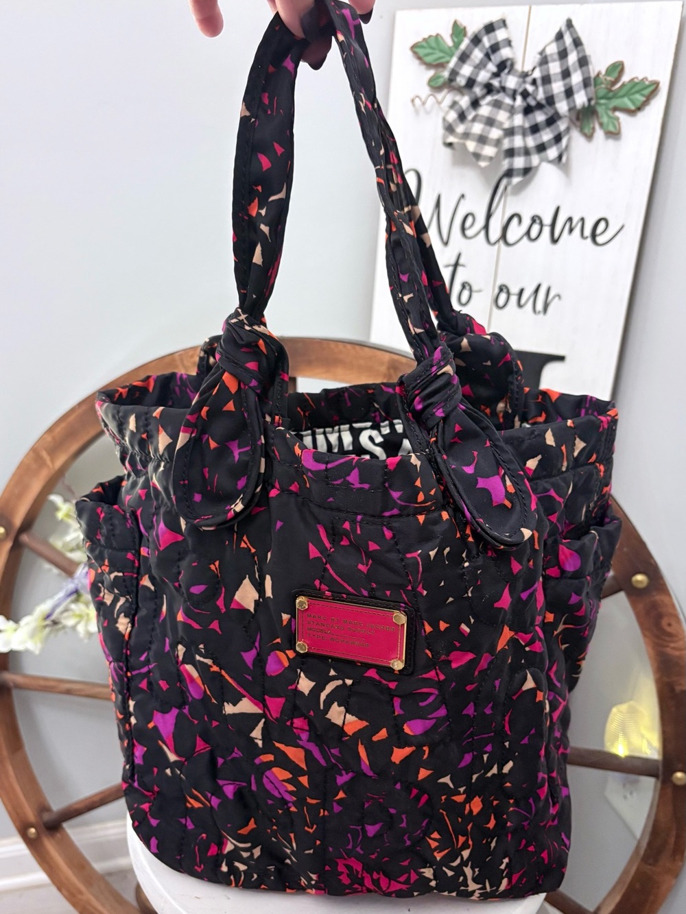 MARC JACOBS RETIRED Pretty Nylon Quilted Splatter Paint Tote from collection
